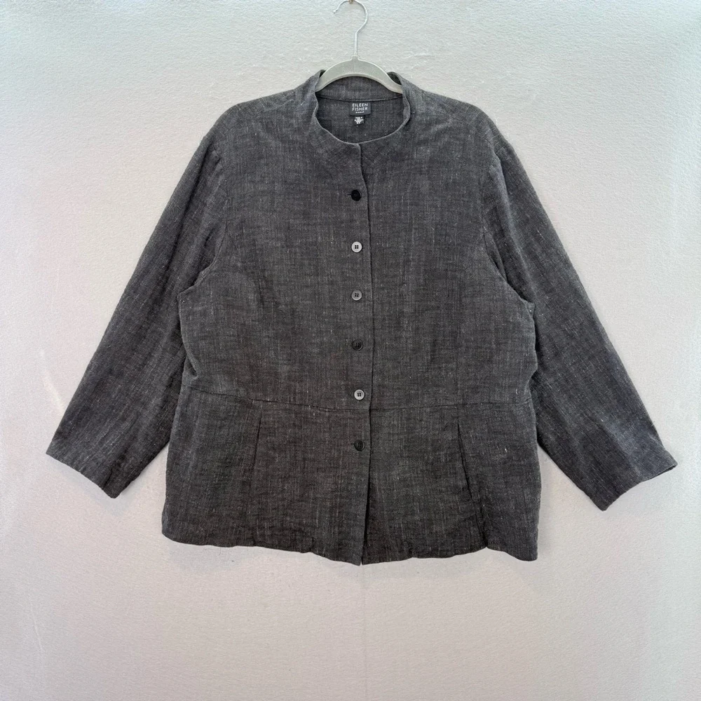 Eileen Fisher - women’s cotton linen blend Jacket dark‎ gray button down size 2X